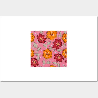 Chintzy floral repeat pattern in pink Posters and Art